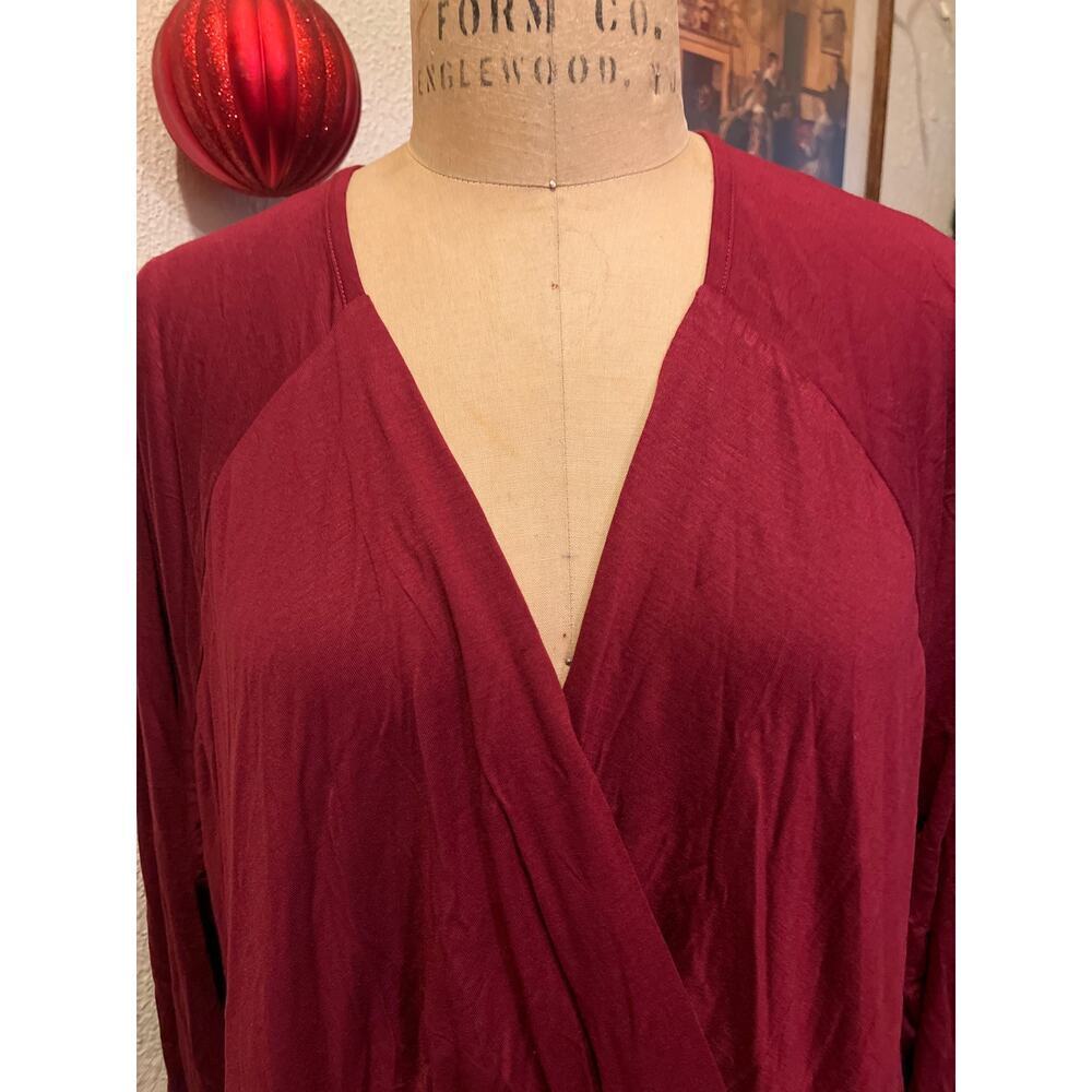 Long Sleeve V-Neck Ruched Tunic Top Dark Red NWT Size 5XL - Picture 4 of 11
